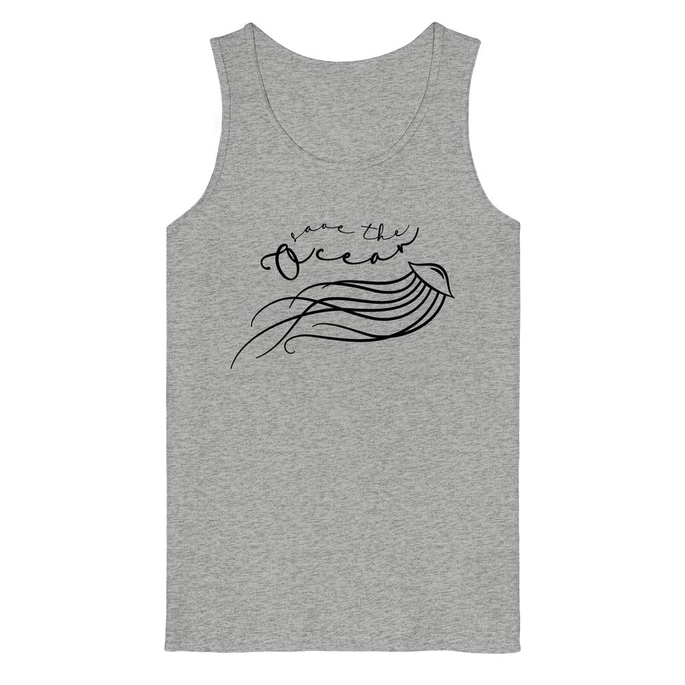 Heather-graues, ärmelloses Tanktop mit minimalistischer Quallenzeichnung und Save the Ocean-Slogan, aus 100% Bio-Baumwolle. Vegan und Bio Tank Top: Jellyfish - Save the Ocean.