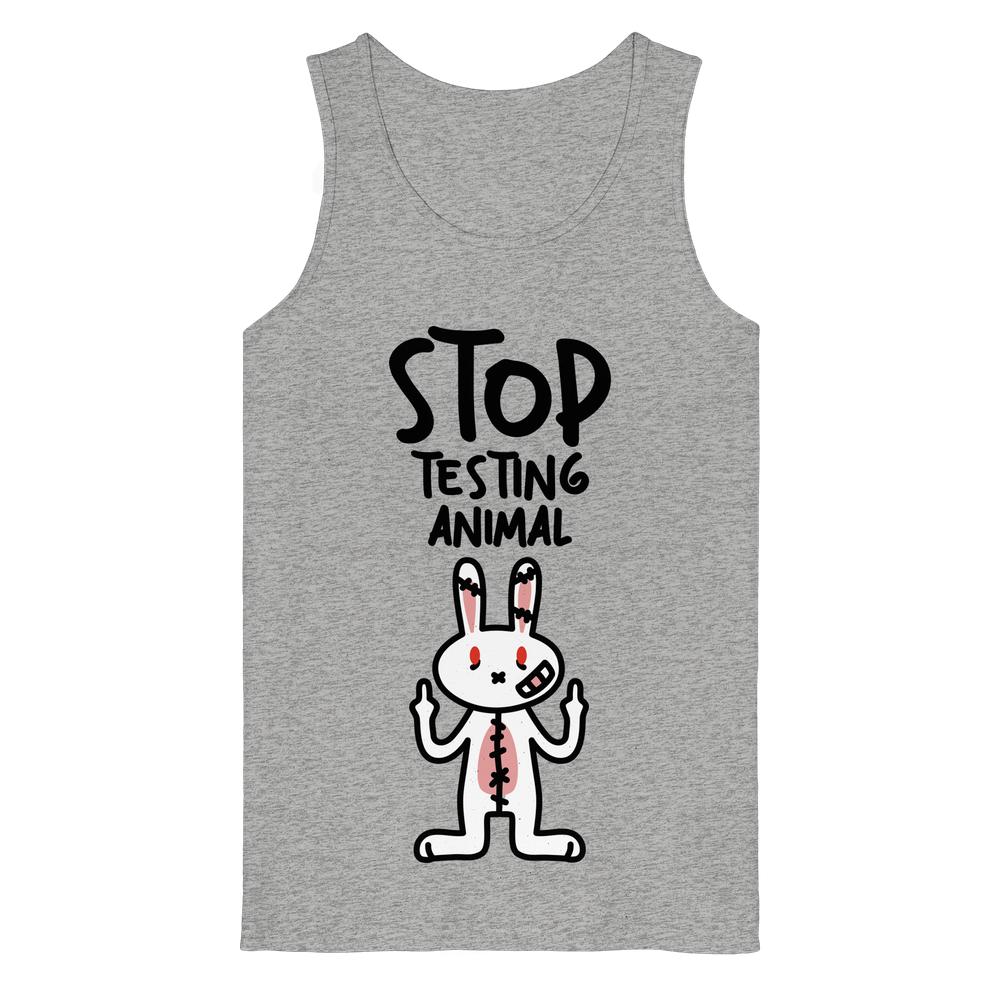 Tank-Top Vegan und Bio: Angry Rabbit - Animal Rights mit Protest-Slogan und wütendem Cartoon-Hasen gegen Tierversuche, aus 100% Bio-Baumwolle, ärmellos, normale Passform.