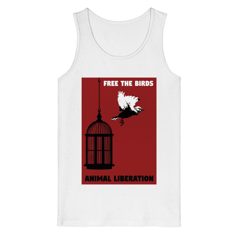 Vegan und Bio Tank Top: Free the birds - Animal Liberation mit Vogelkäfig-Design und Text für Tierrechte. 100% Bio-Baumwolle, ärmelloser Medium Fit.