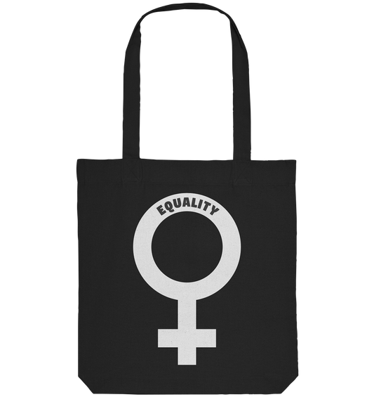 Vegan, Recycled & Eco Stofftasche: Das Venussymbol mit feministischer Message (bedruckt mit Venus Symbol und dem Schriftzug "Equality", feministische Shirts, Feminismus, Feminismus Merch, feministische Kleidung, gegen das Patriarchat) in schwarz