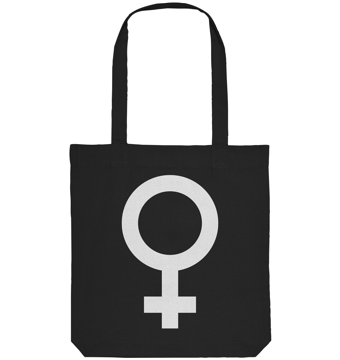 Vegan, Recycled & Eco Stofftasche: Das Venus Symbol als Zeichen für den Feminismus (bedruckt mit Weiblichkeitssymbol Venus in der Mitte Feminismus Merch, feministische Kleidung, Matriarchat) in schwarz