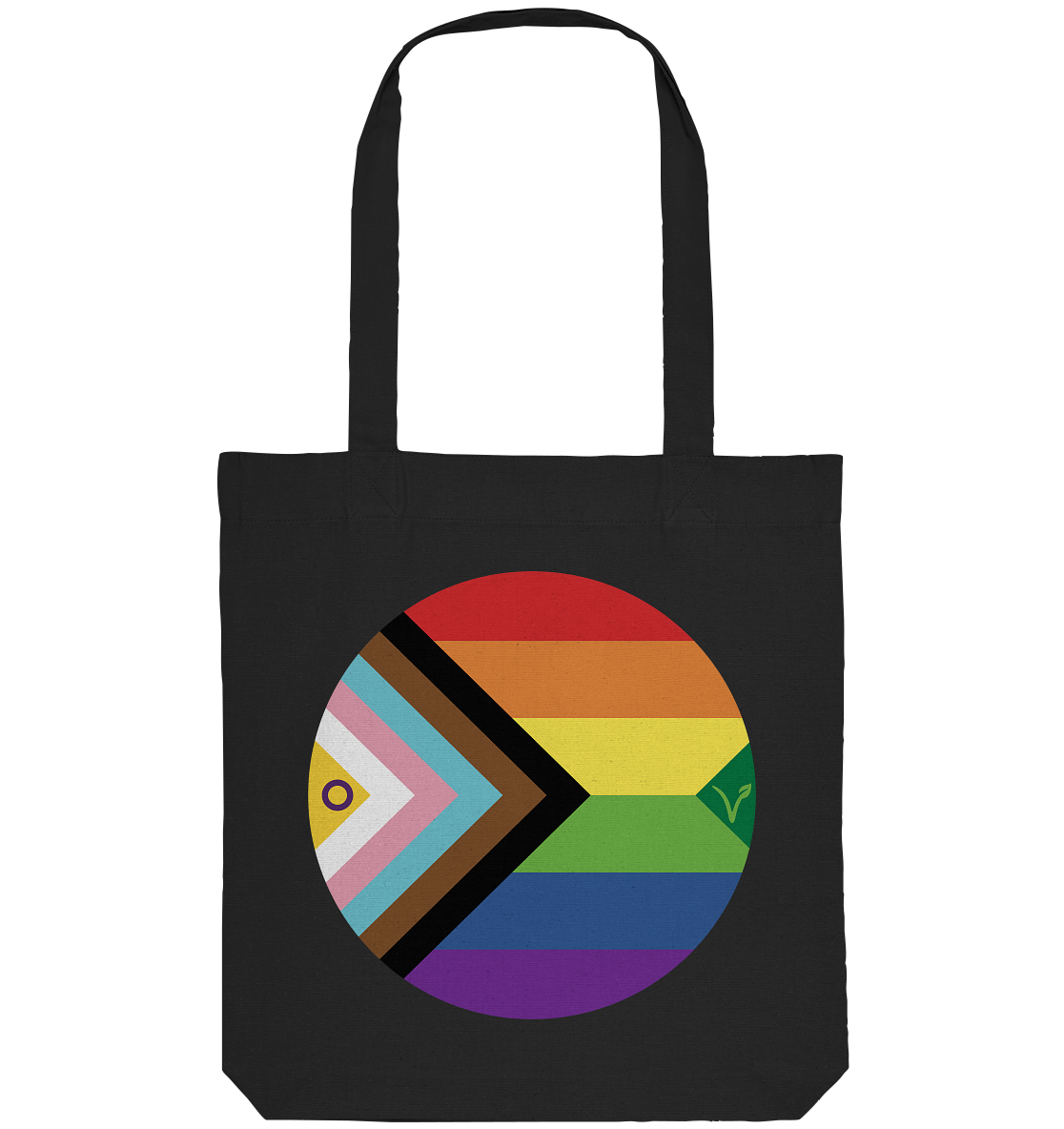 Vegan, Recycled & Eco Stofftasche: LGBTQAI+ VEGAN BIG (Queer Fahne in Kreisform und ein V für Veganismus, Solidarität, Veganismus, LGBTQ Community) in schwarz