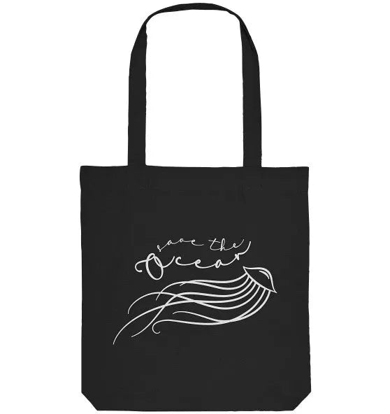 Dunkle Stofftasche mit Hand-Illustration einer Qualle, Stoffhenkel