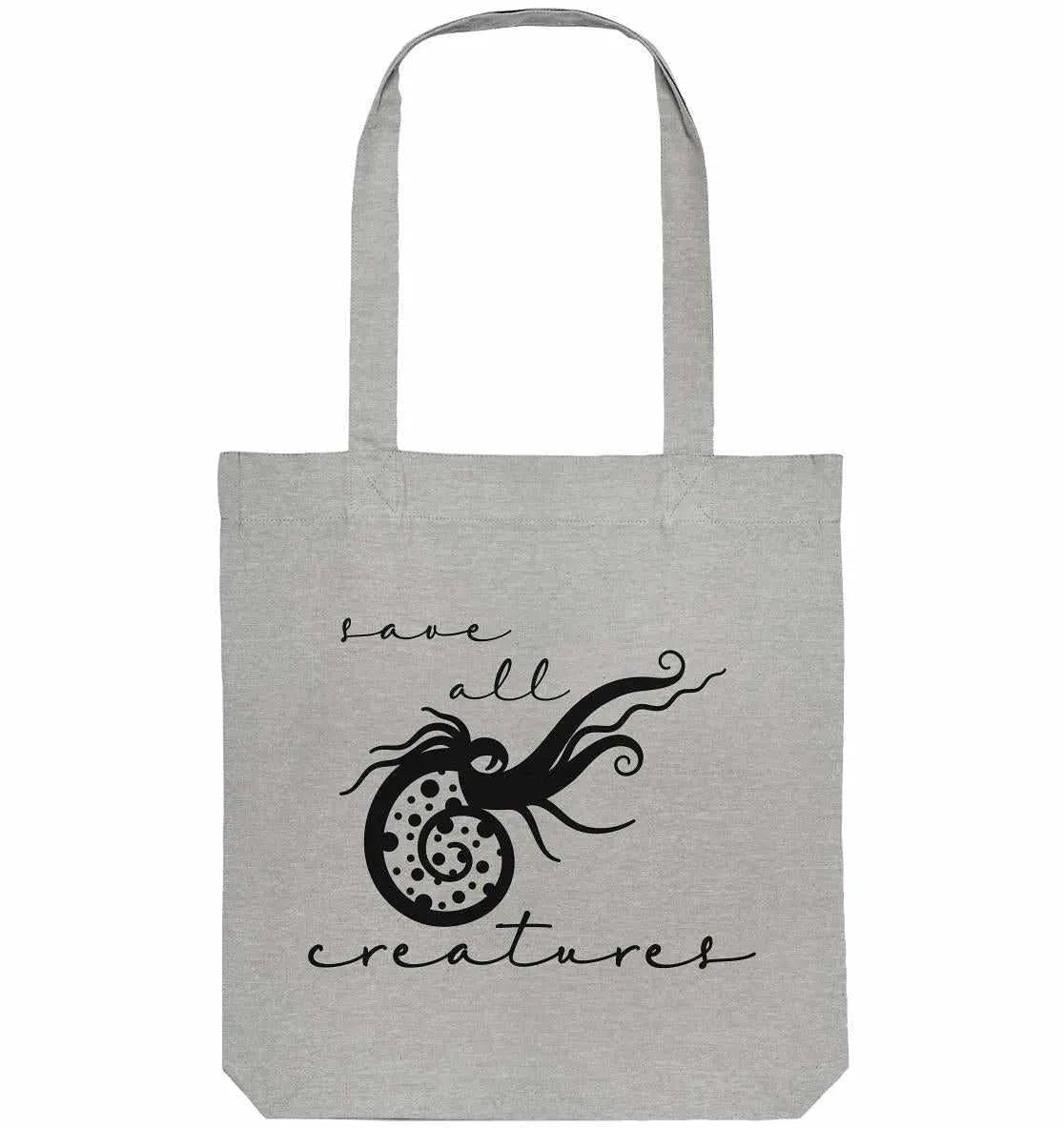 Schwarze Stofftasche mit Grafik „all creatures“