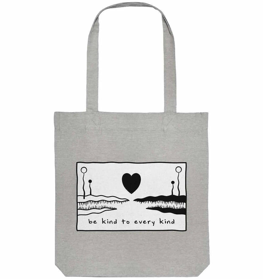 Grau melierte Stofftasche mit Tragegriffen und Aufdruck „be kind to every kind“