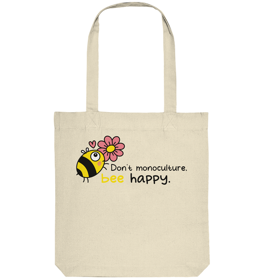 Vegan, Recycled & Eco Stofftasche: Save the bees (bedruckt mit süßer Biene im Comic Stil, kleinem rosa Herz und Blume, Schriftzug, Vegan Merch, Insektenschutz, Rettet die Bienen, Wildbienen schützen, Tierschutz) in beige