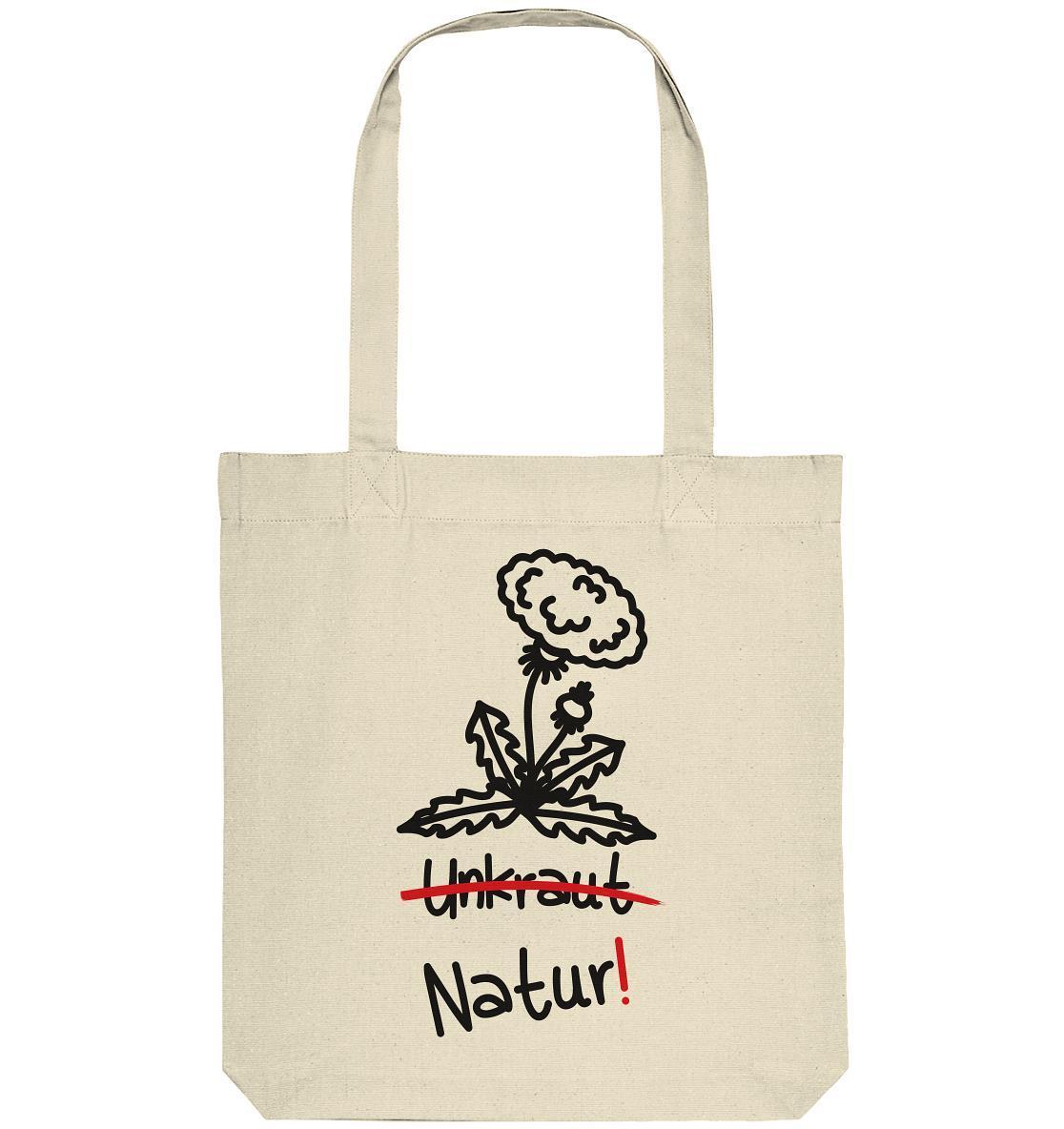 Vegan und Recycling Stofftasche: Löwenzahn mit schwarzem Blumenmotiv, aus recycelten Materialien, fördert Naturschutz und unterstützt Insektenvielfalt.