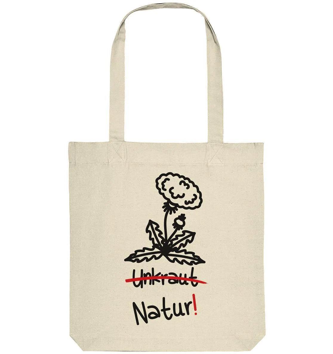 Natürliche Stofftasche mit Löwenzahn-Print und Aufschrift „Natur!“