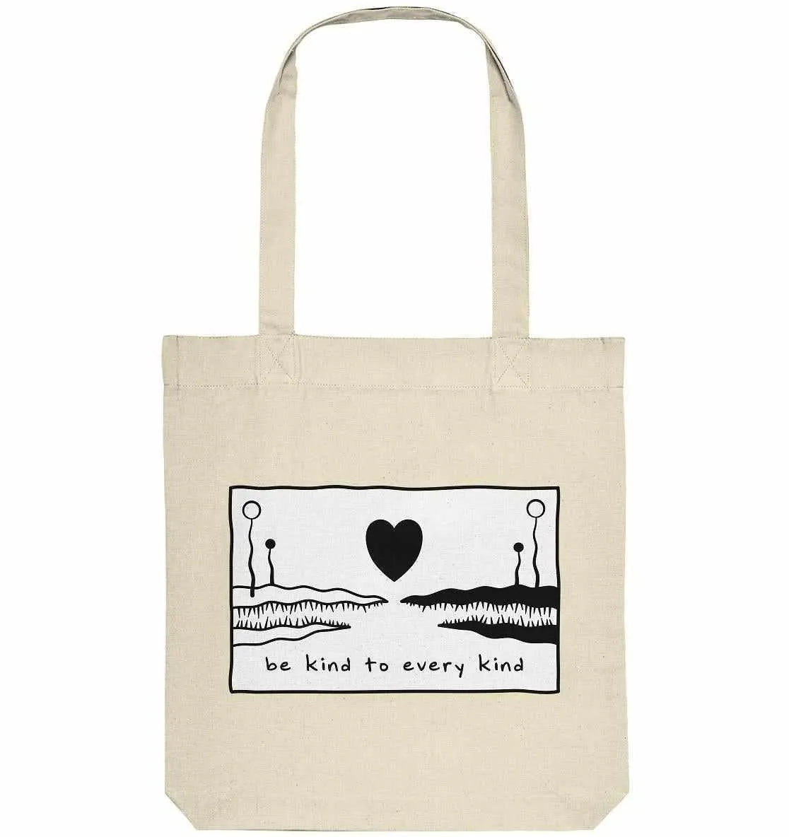 Natürliche Stofftasche mit Tragegriffen und Aufdruck „be kind to every kind“