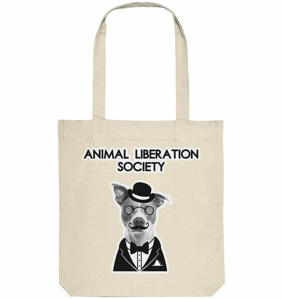 Beige Stofftasche mit Aufdruck „Animal Liberation Society“ und Hundmotiv
