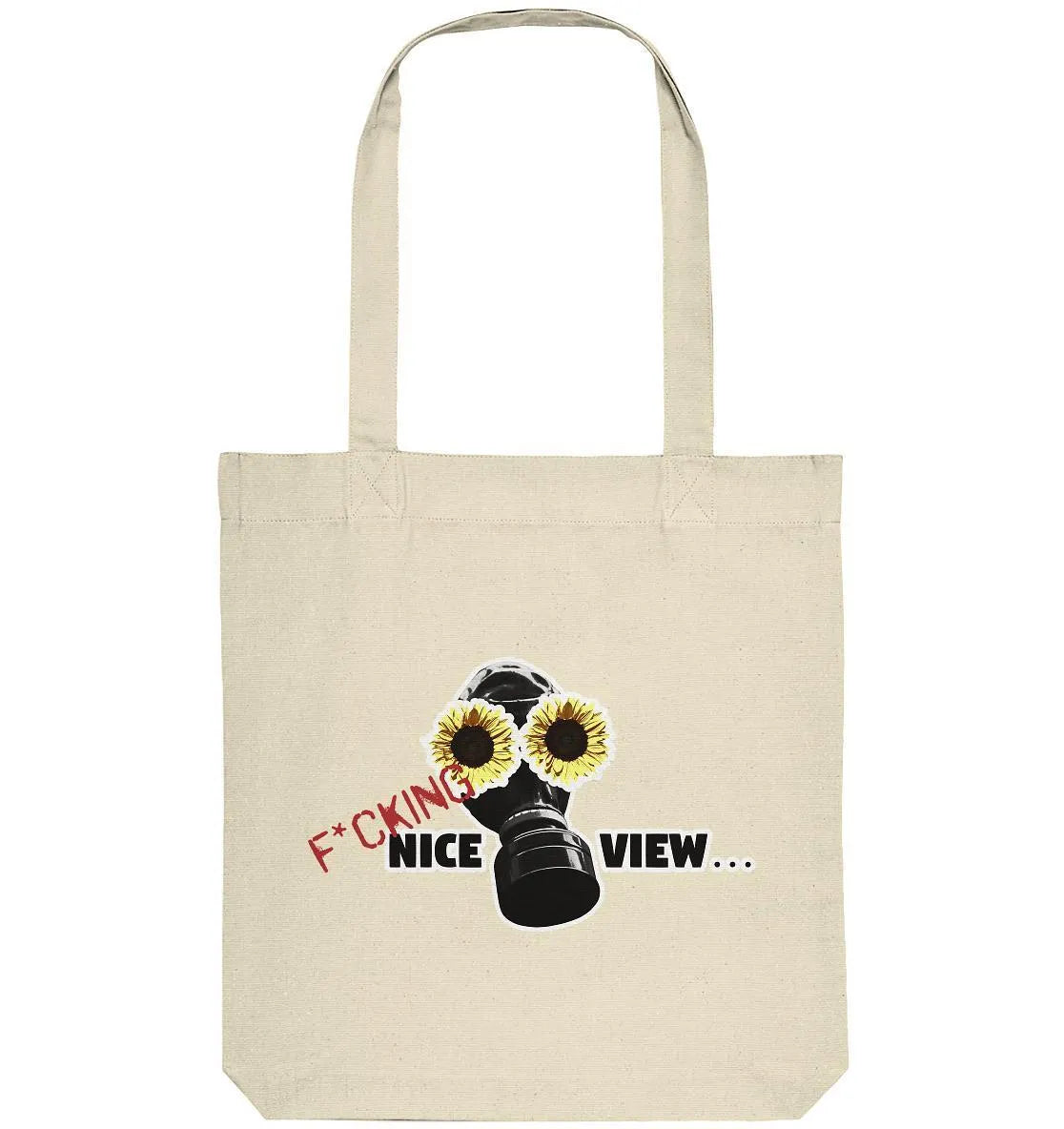 Beige Stofftasche mit Sonnenblumen-Maske-Print