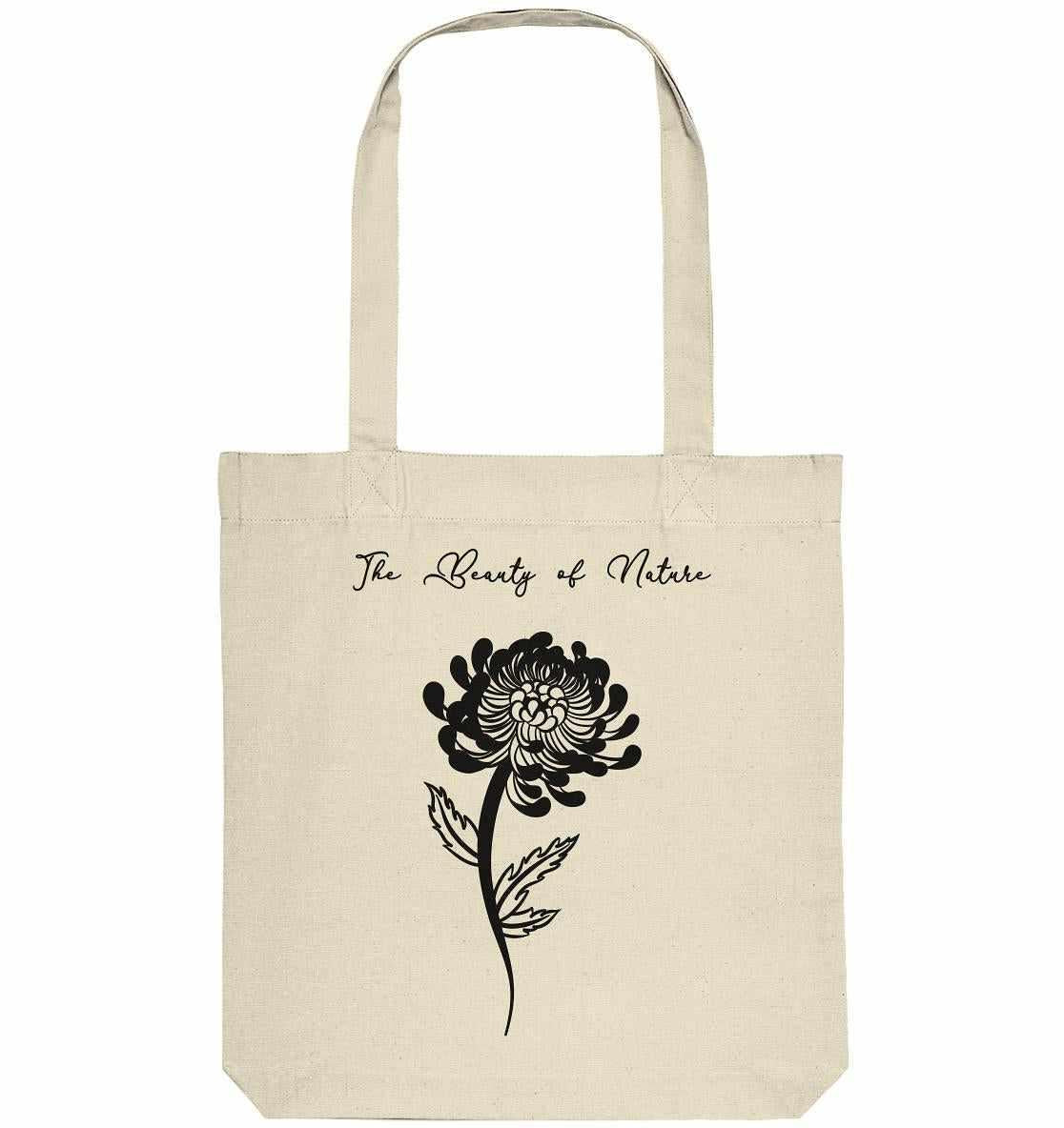 Vegan und Recycling Stofftasche: Chrysantheme mit schwarzer Blume, nachhaltig produziert, zeigt die Schönheit der Natur. Ideal für umweltbewusste Käufer. Größe: 38 x 42 cm.