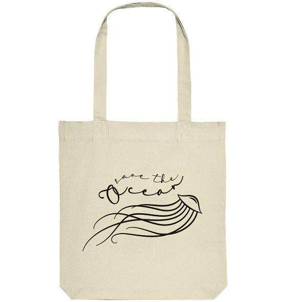 Naturfarbene Stofftasche mit Hand-Illustration einer Qualle, Stoffhenkel