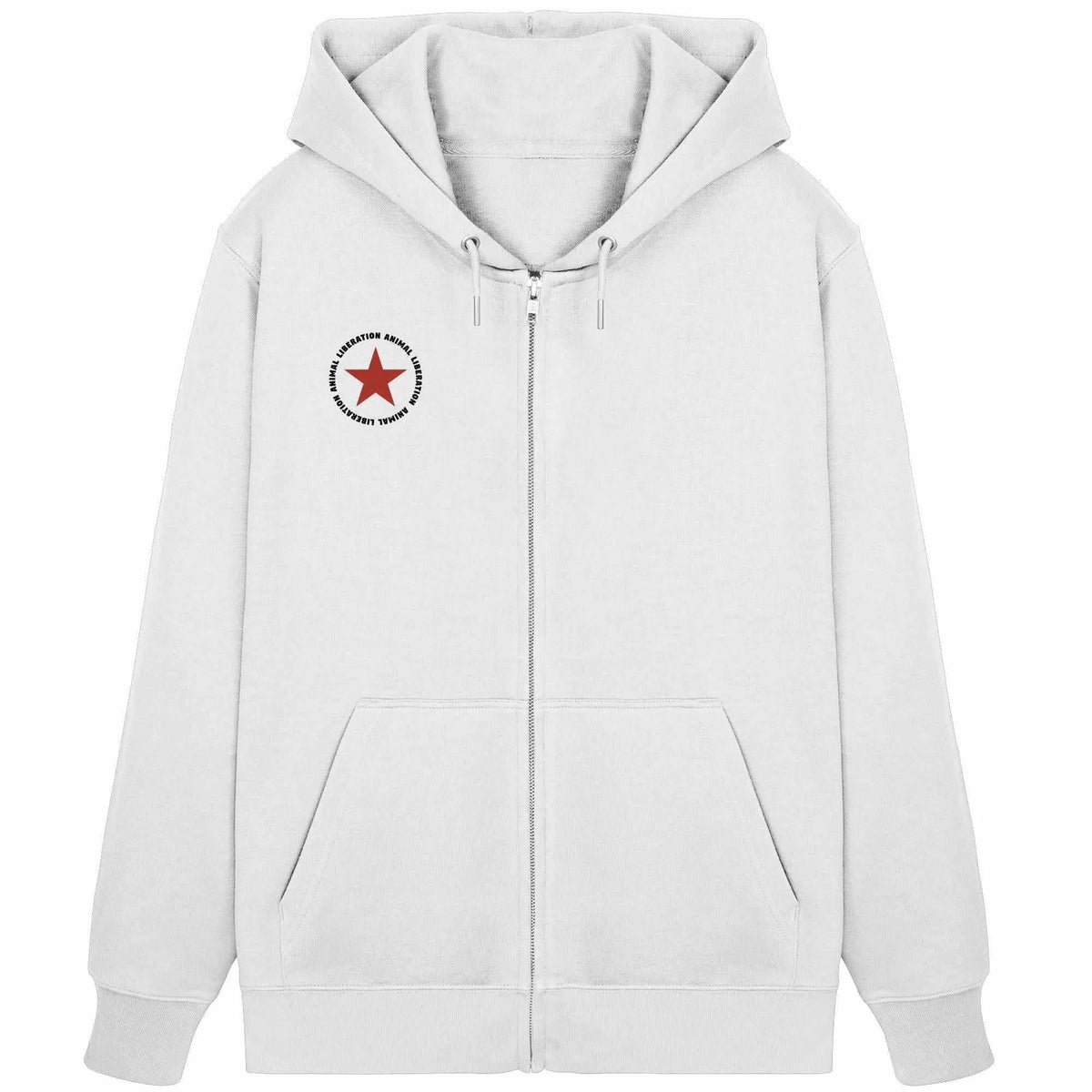 Zipper-Hoodie in Hellgrau/Weiß mit Kapuze, Kordelzug und Front-Reißverschluss; Stern-Patch