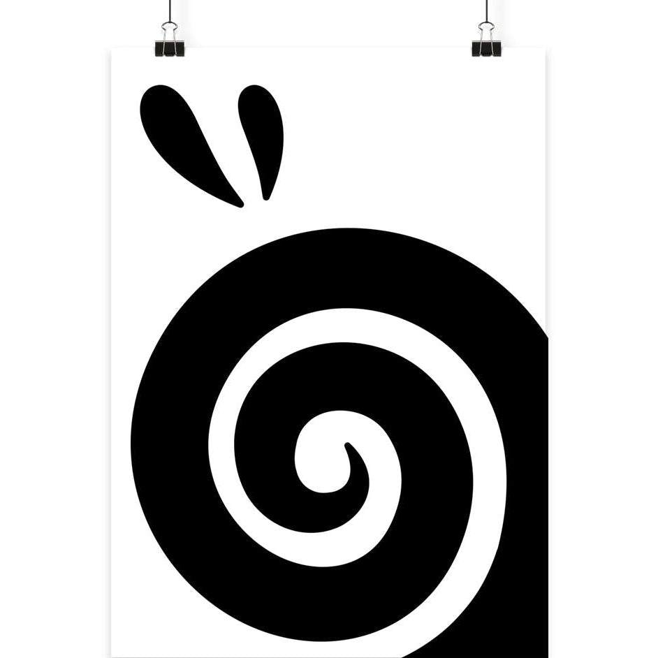 Vegan und Öko Poster Din A3: Spirale Vol. 3 zeigt ein minimalistisches Design mit einer kräftigen Spirale und zwei Tropfenformen als Fine-Art-Print in Galeriequalität.