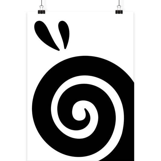 Vegan und Öko Poster Din A3: Spirale Vol. 3 zeigt ein minimalistisches Design mit einer kräftigen Spirale und zwei Tropfenformen als Fine-Art-Print in Galeriequalität.