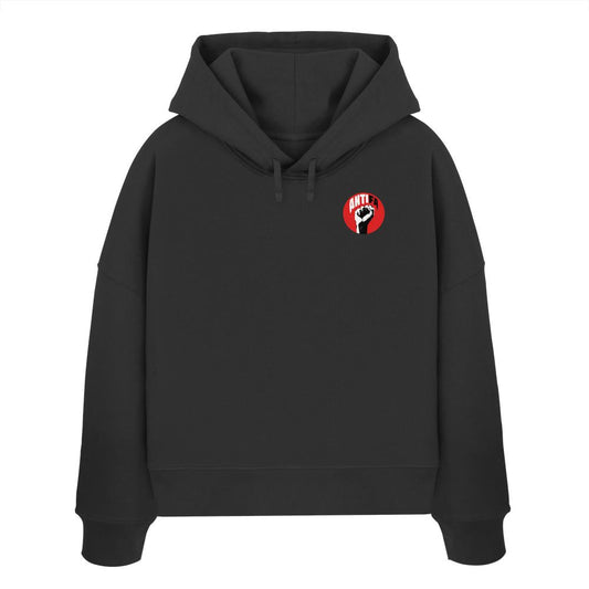 Crop-Hoodie mit Kapuze, schwarzer Farbton, Anti-Logo-Patch auf der Brust