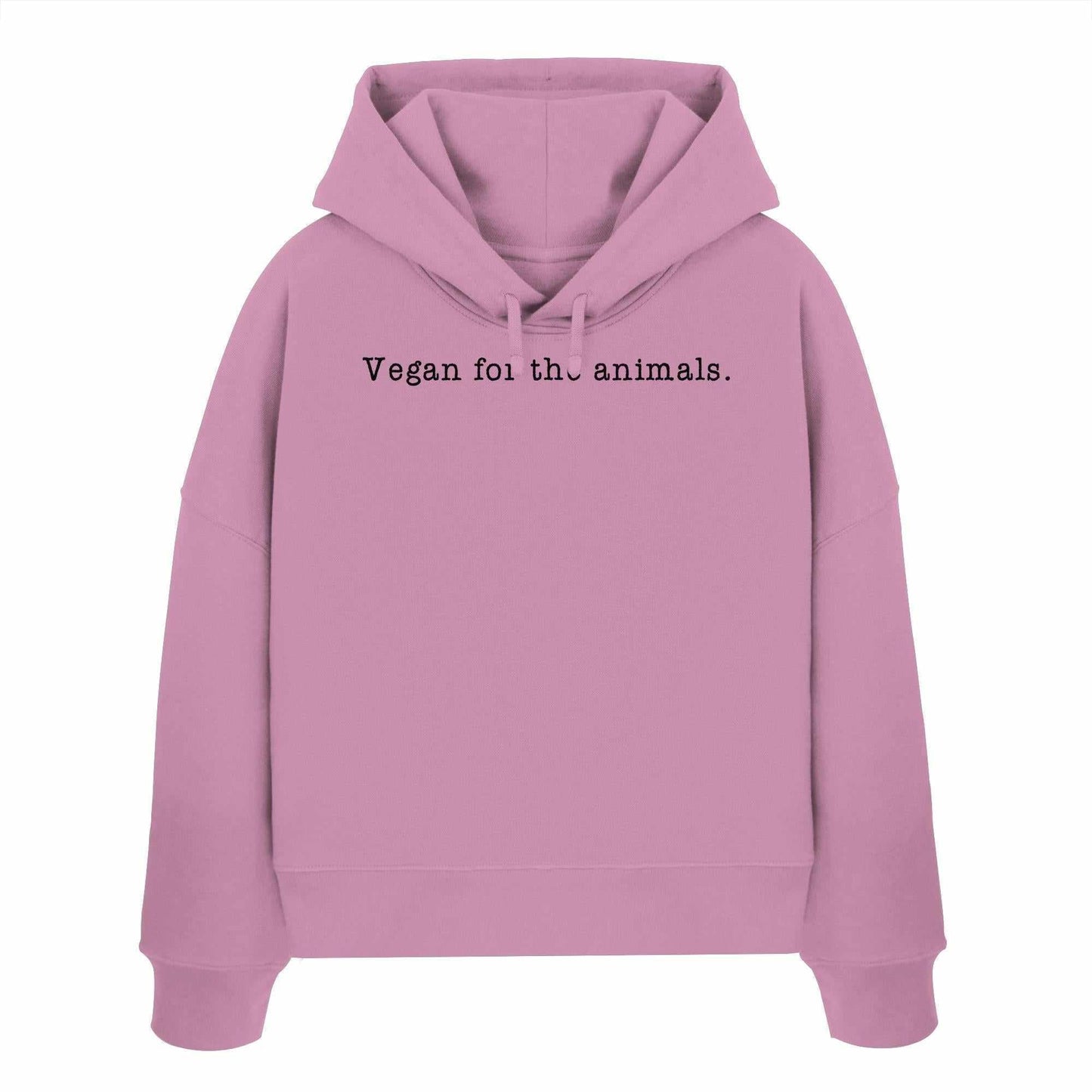 Vegan und Bio Crop Hoodie mit minimalistischem Design, schwarzer Text, aus 100% Bio-Baumwolle, doppellagige Kapuze, von RUDE REBEL.