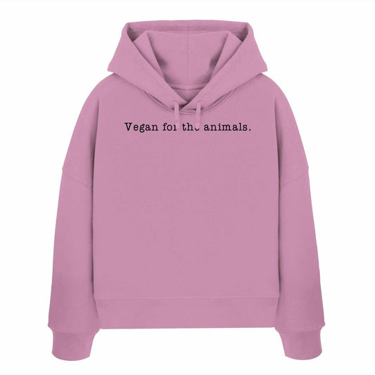 Vegan und Bio Crop Hoodie mit minimalistischem Design, schwarzer Text, aus 100% Bio-Baumwolle, doppellagige Kapuze, von RUDE REBEL.