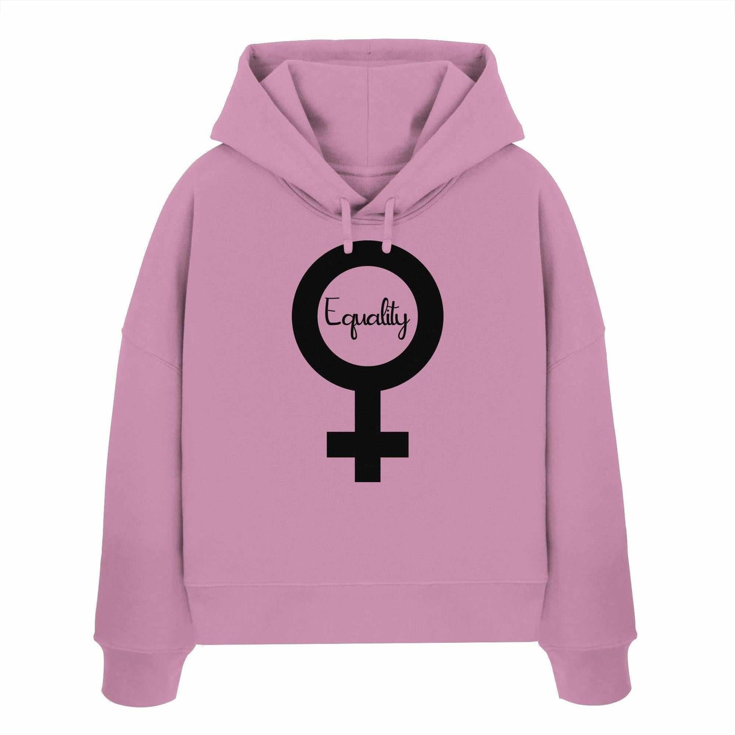 Vegan und Bio Crop Hoodie mit feministischem Symbol, aus 100% Bio-Baumwolle, reguläre Passform, doppellagige Kapuze, rebellisches Design von RUDE REBEL.