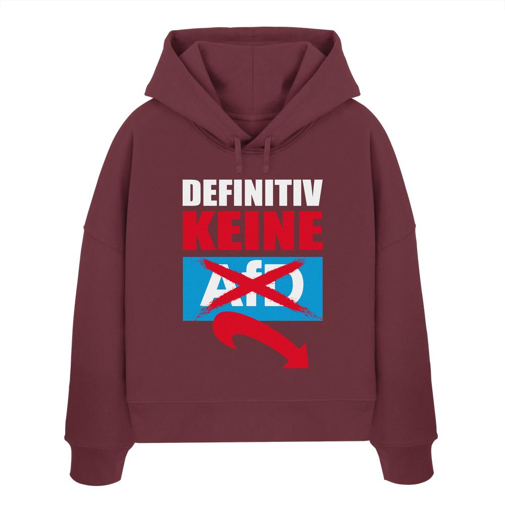 Vegan und Bio Crop Hoodie mit weißem Text und rotem Pfeil, aus 100% Bio-Baumwolle, rebellisches Design gegen Rechts, von RUDE REBEL.