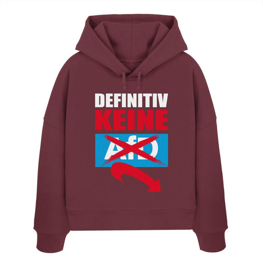 Vegan und Bio Crop Hoodie mit weißem Text und rotem Pfeil, aus 100% Bio-Baumwolle, rebellisches Design gegen Rechts, von RUDE REBEL.