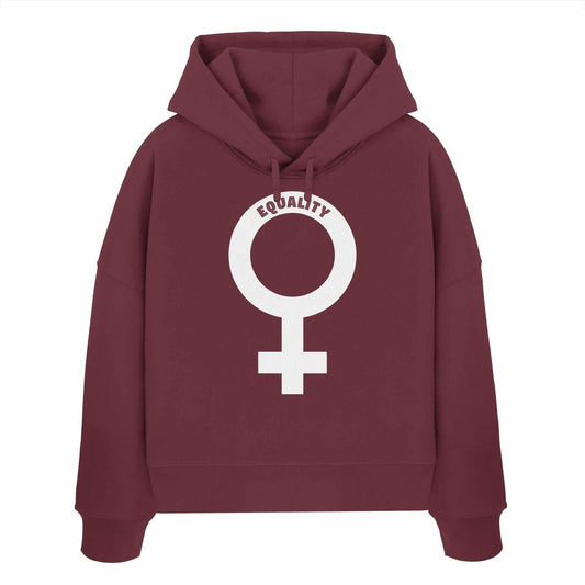 Vegan und Bio Crop Hoodie mit Venussymbol, feministisch, aus 100% Bio-Baumwolle, doppellagige Kapuze, von RUDE REBEL, rebellisches Design.