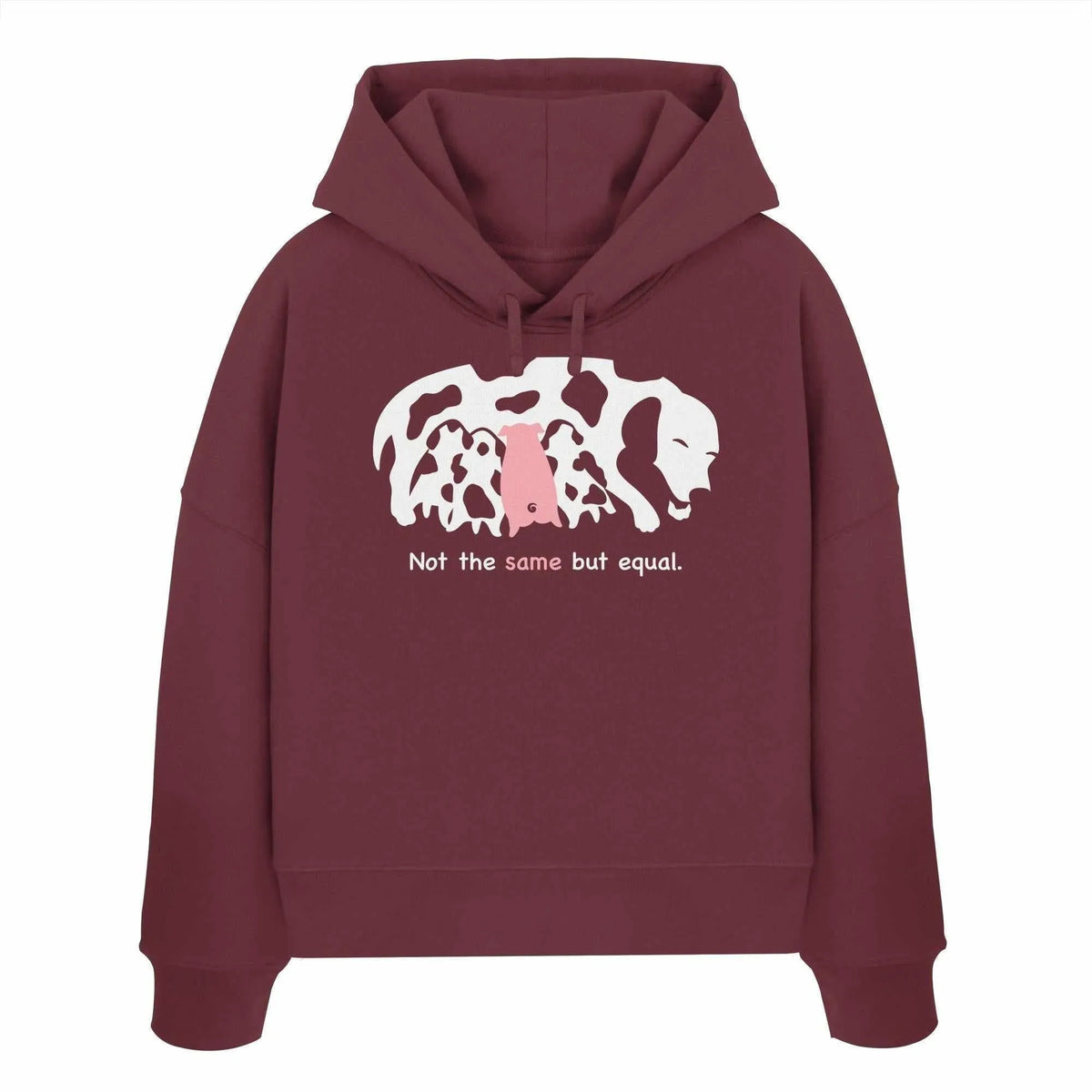 Burgunderfarbener Crop-Hoodie mit Kapuze, Kängurutasche und Dogmotiv-Print