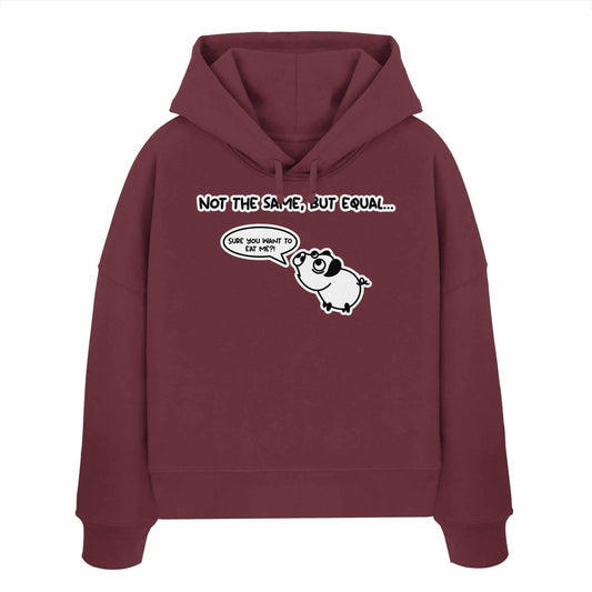 Vegan und Bio Crop Hoodie mit Cartoon-Schwein und Sprechblase, aus 100% Bio-Baumwolle, rebellisches Design von RUDE REBEL.