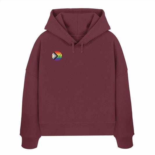 Vegan und Bio Crop Hoodie mit Regenbogen-Logo und Pflanzenmotiv, symbolisiert LGBTQIA+ und Veganismus. Hergestellt aus 100% Bio-Baumwolle.