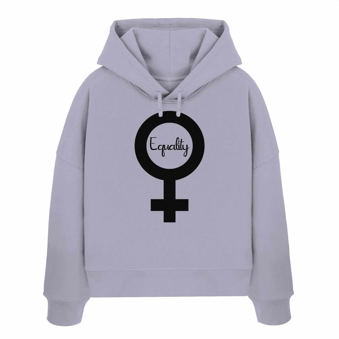 Vegan und Bio Crop Hoodie mit feministischem Symbol, graues Sweatshirt, doppellagige Kapuze, flache Kordel, 100% Bio-Baumwolle, Regular Fit, von RUDE REBEL.