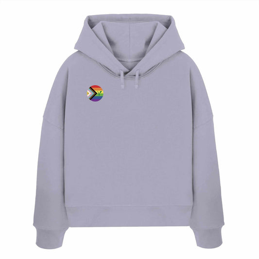 Vegan und Bio Crop Hoodie mit Regenbogen-Logo und Pflanze, aus 100% Bio-Baumwolle. Unterstützt LGBTQIA+ und Veganismus, von RUDE REBEL.
