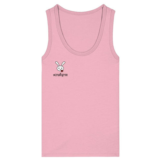 Vegan und Bio Ladies Tank Top Crueltyfree Bunny mit Hashtag und Hasenmotiv, aus 100% Bio-Baumwolle, eng anliegend, ärmellos, designt von RUDE REBEL.