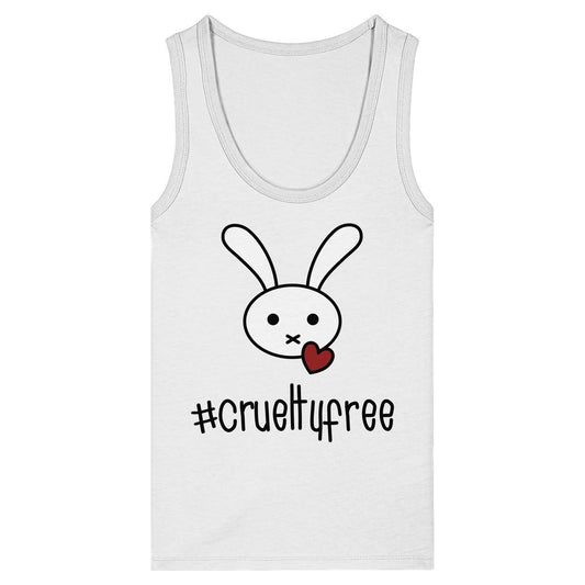 Vegan und Bio Ladies Tank Top: Crueltyfree Bunny BIG zeigt einen Hasen mit Herz und #crueltyfree. Hergestellt aus 100% Bio-Baumwolle, ärmellos, enganliegend.