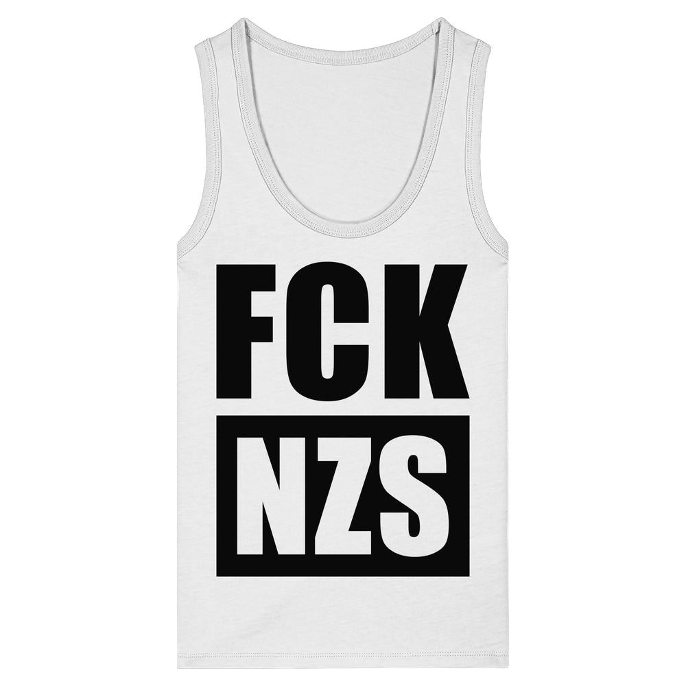 Damen-Trägerhemd in Weiß mit großem schwarzem „FCK NZS“-Print