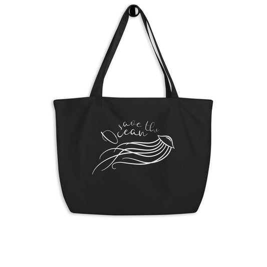 Große Stofftasche schwarz mit Quallen-Print und langen Tragegriffen