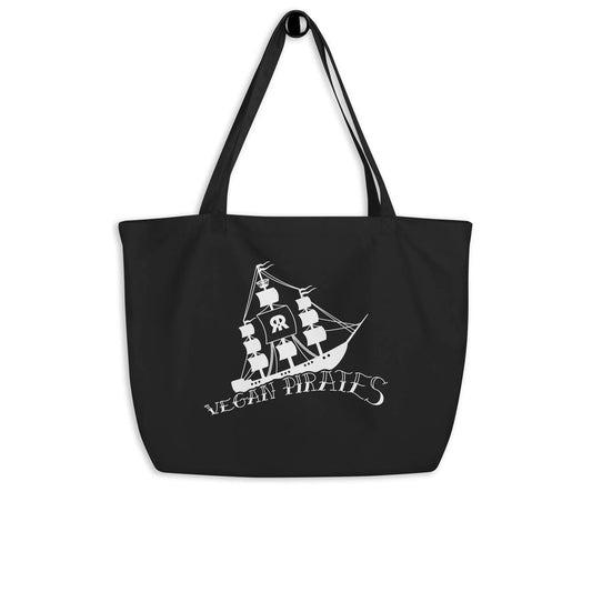 Große Stofftasche in Schwarz mit Piraten-Logo und Segel-Schriftzug