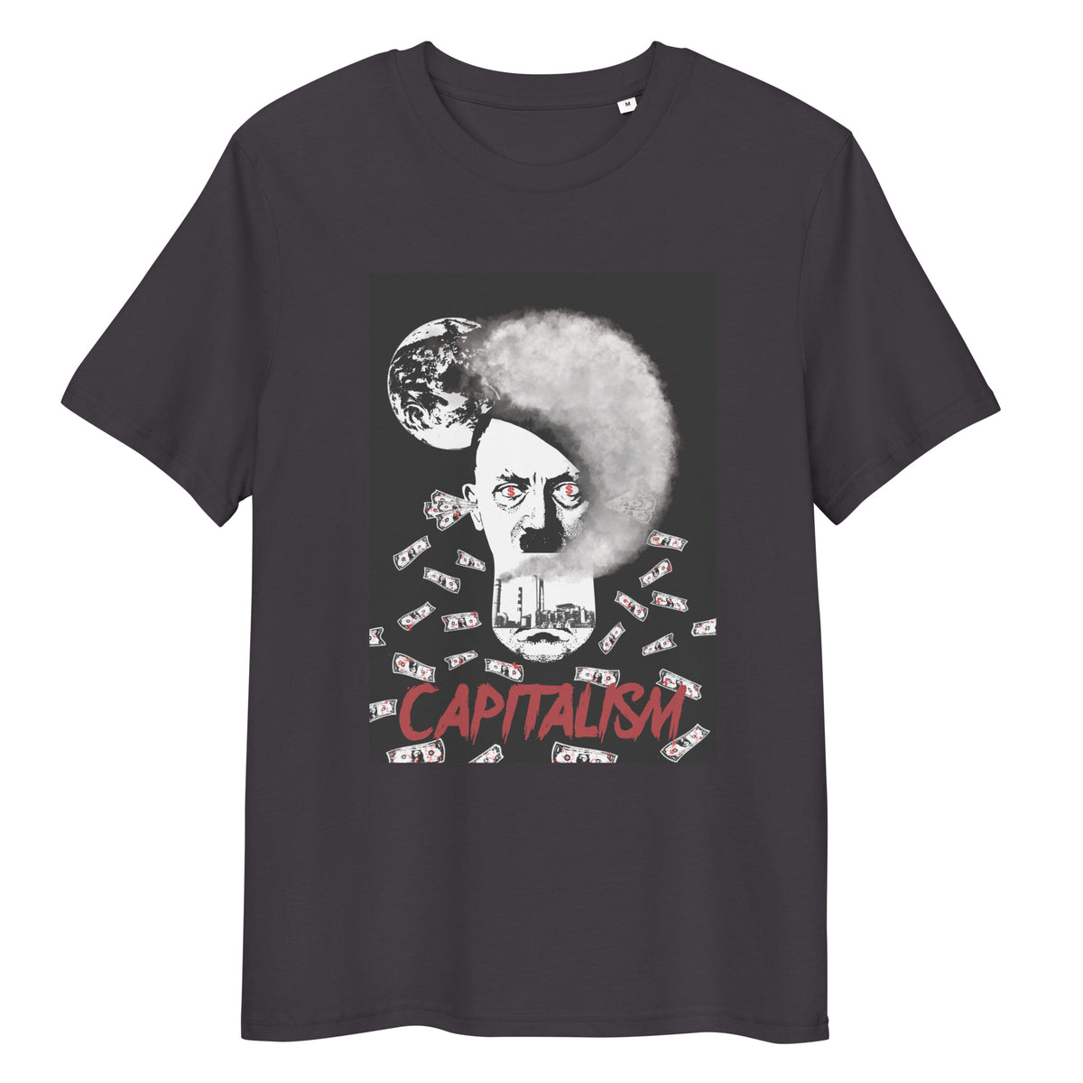 Unisex-T-Shirt in Anthrazit mit großem Grafikprint „CAPITALISM“