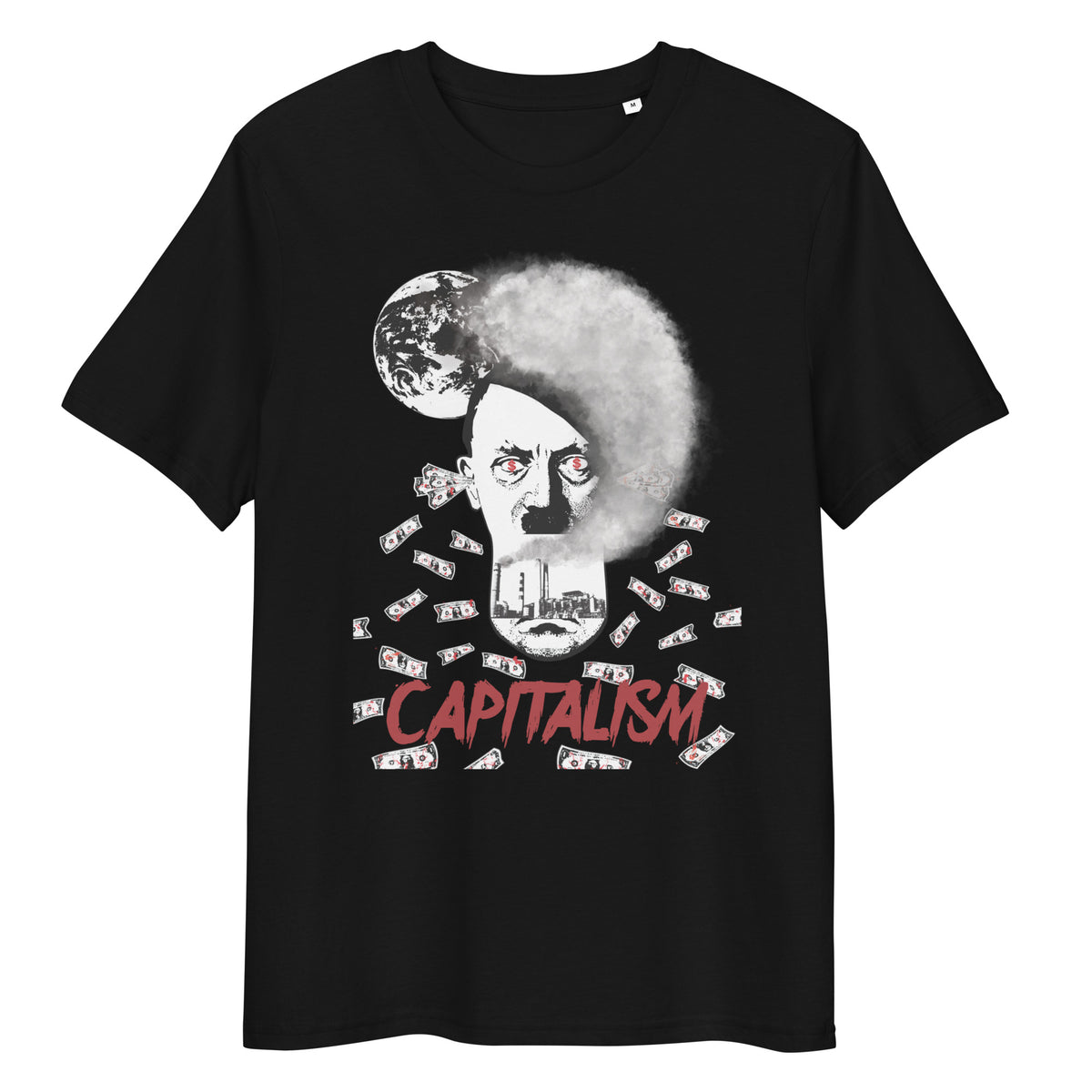 Unisex-T-Shirt in Schwarz mit großem Grafikprint „CAPITALISM“