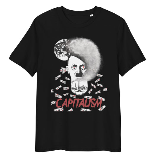 Unisex-T-Shirt in Schwarz mit großem Grafikprint „CAPITALISM“