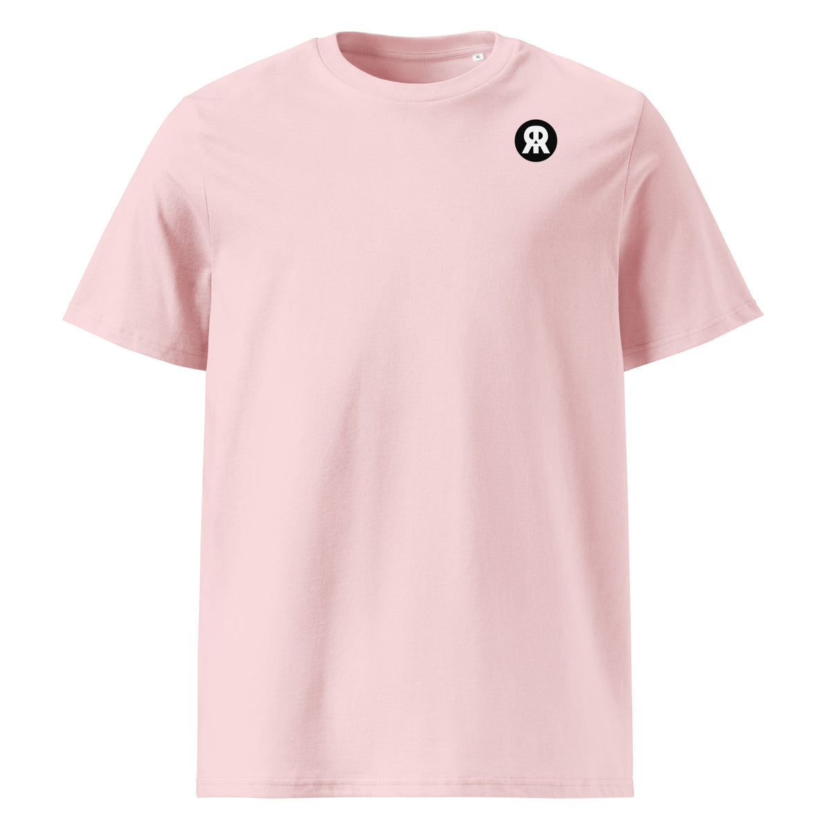 Hellrosa Bio-T-Shirt mit Rundhalsausschnitt und kleinem Emblem am Brustbereich
