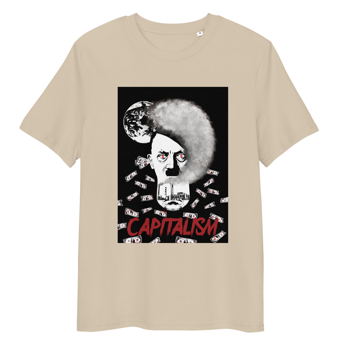 Unisex-T-Shirt in Beige mit großem Grafikprint „CAPITALISM“