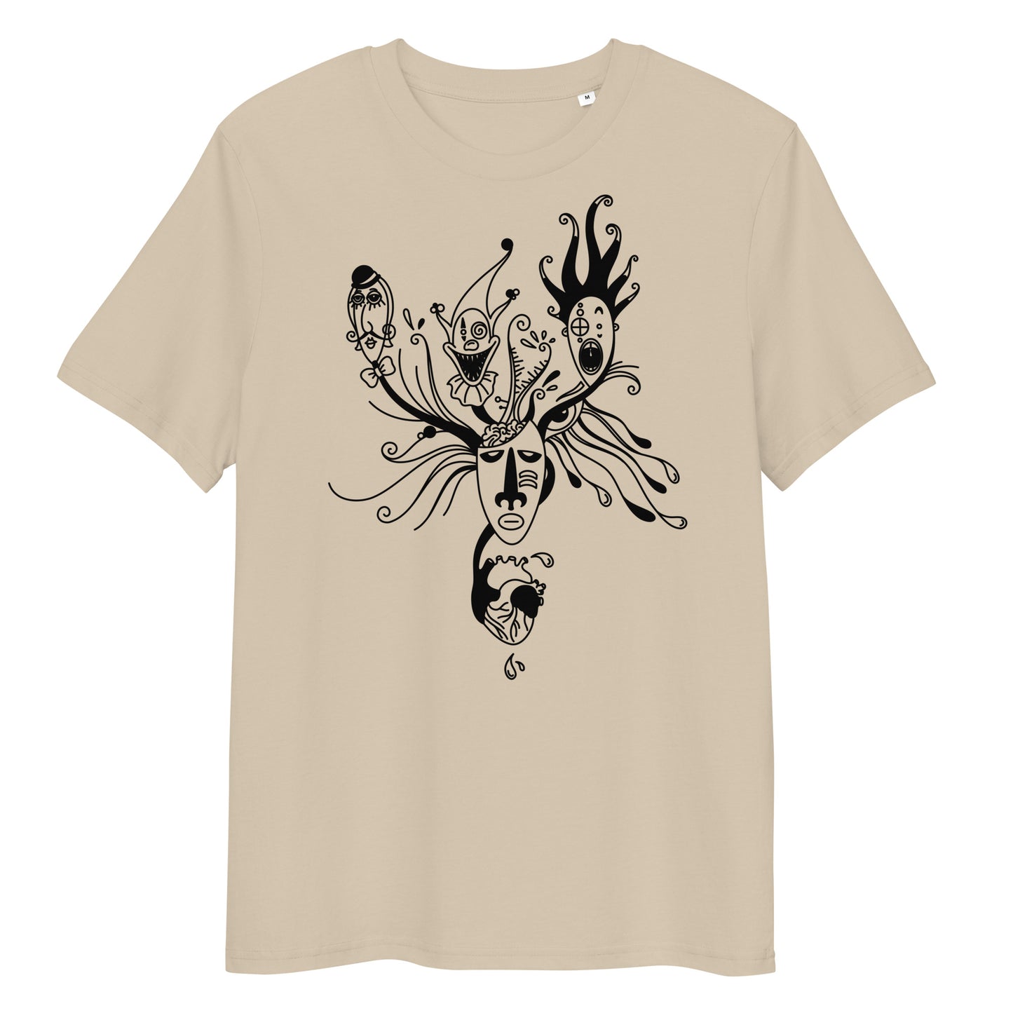 Beiges Bio-Baumwoll-T-Shirt mit schwarzem Mental Health Grafik-Print, Rundhalsausschnitt und hochwertiger Passform.
