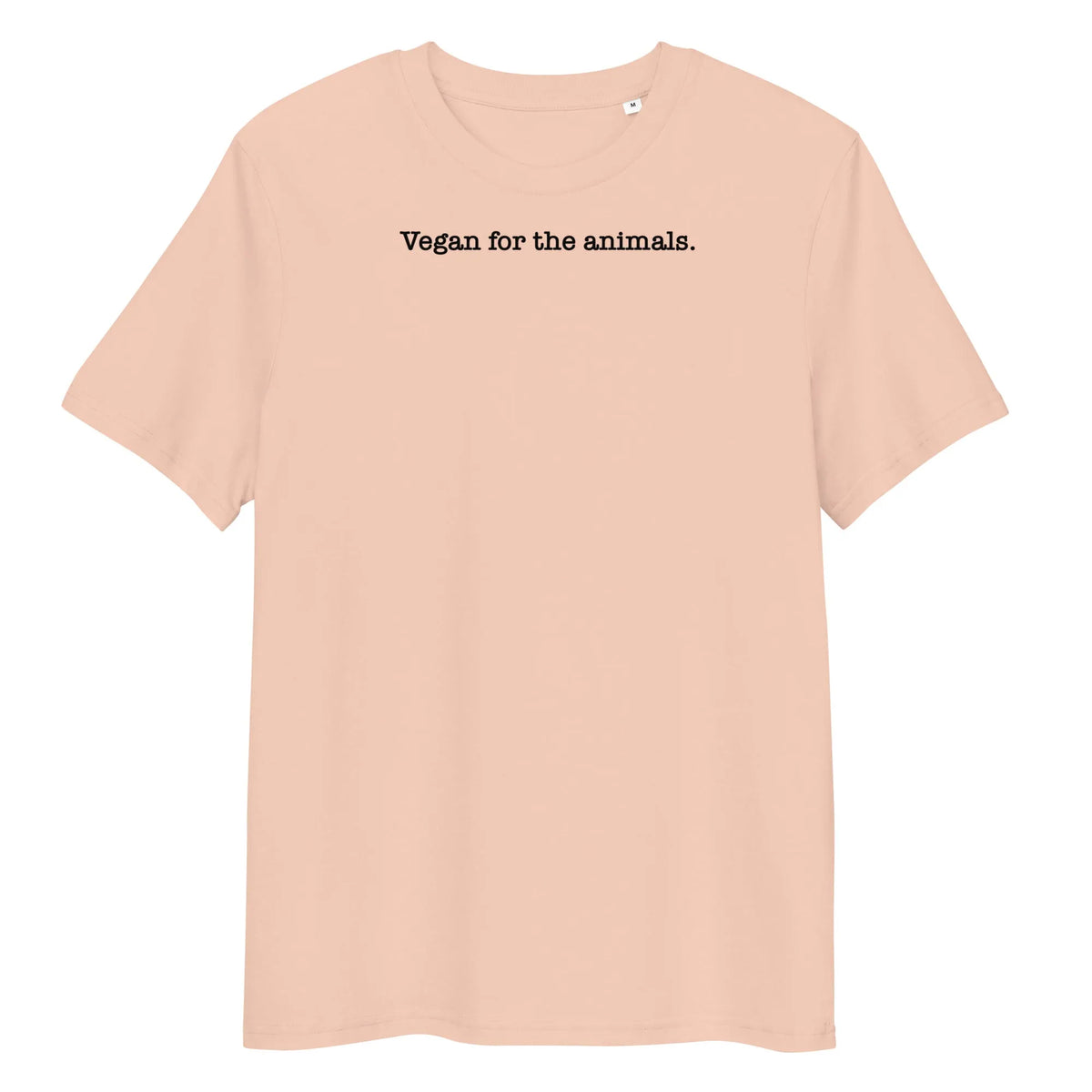 Pfirsichfarbenes Bio-T-Shirt mit Rundhalsausschnitt und Aufdruck „Vegan for the animals.“