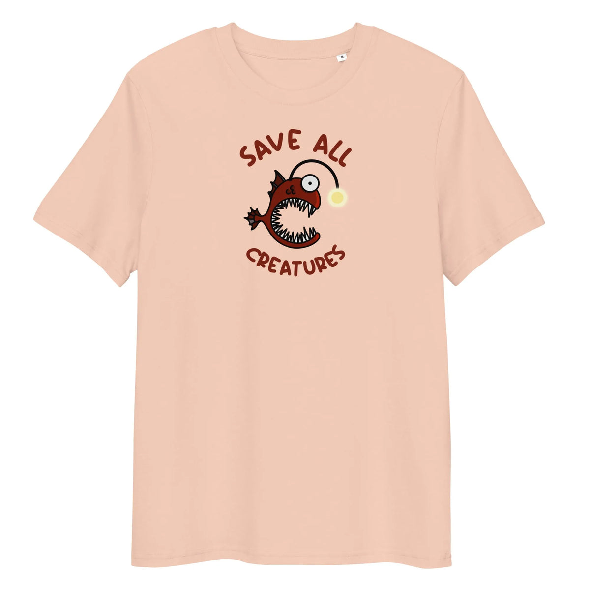 Veganes Bio-T-Shirt, rosafarben, Froschfisch-Aufdruck „Save All Creatures“