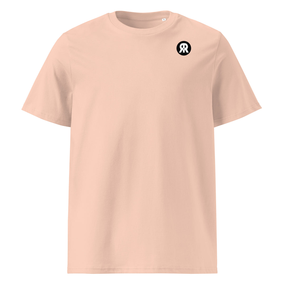 Rosafarbenes Bio-T-Shirt mit Rundhalsausschnitt und kleinem Emblem am Brustbereich