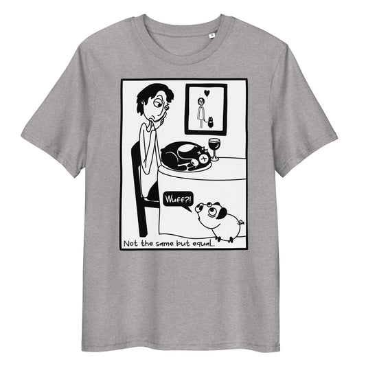 Graues T-Shirt mit Rundhalsausschnitt und Frontprint „Not the same but equal“