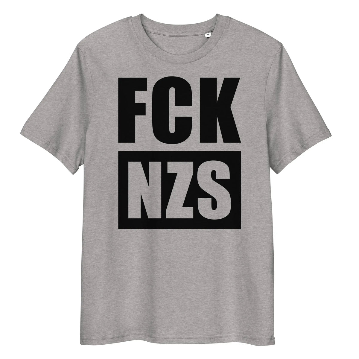 Veganes Bio-T-Shirt in dunklem Grau mit großem „FCK NZS“-Druck