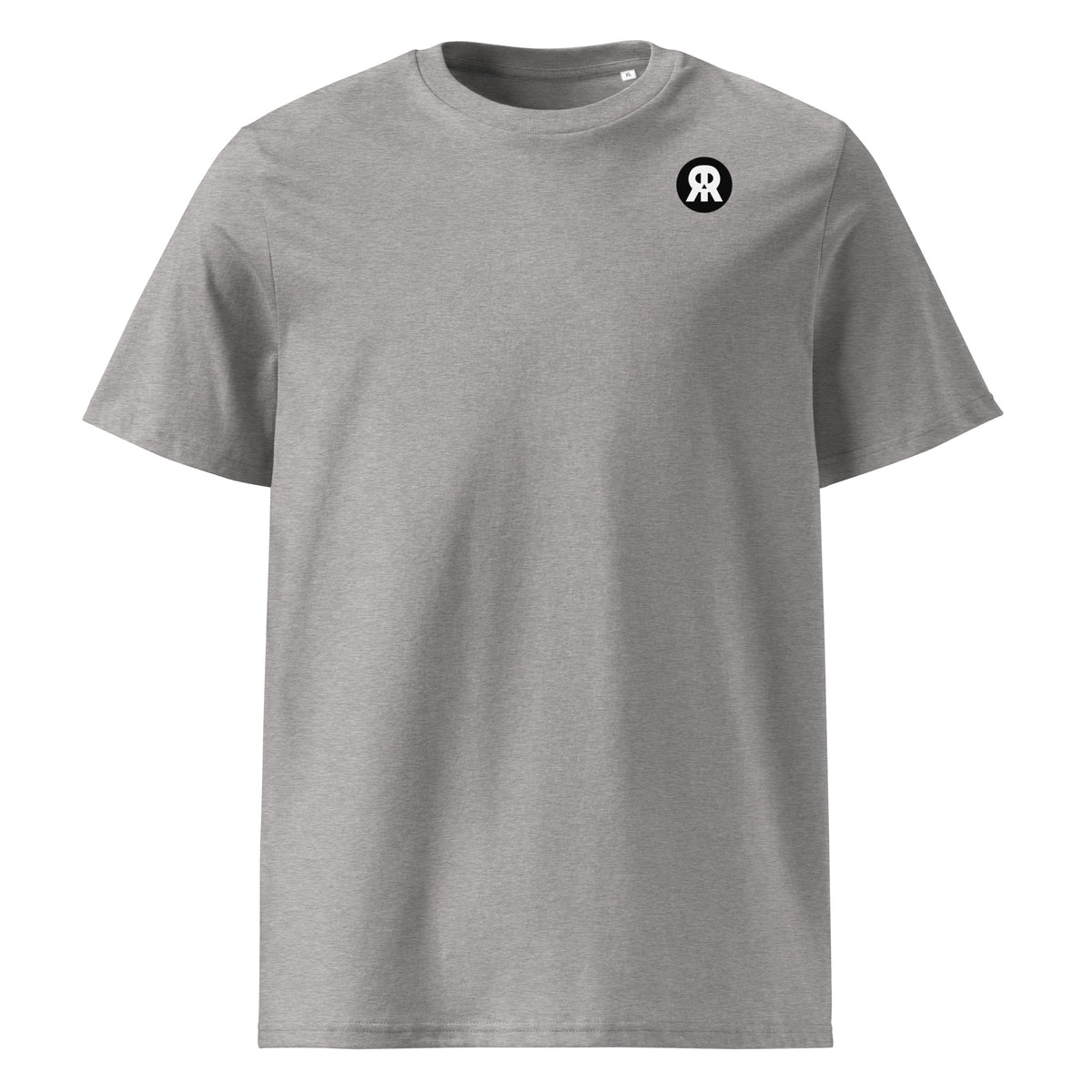 Hellgraues Bio-T-Shirt mit Rundhalsausschnitt und kleinem Emblem am Brustbereich