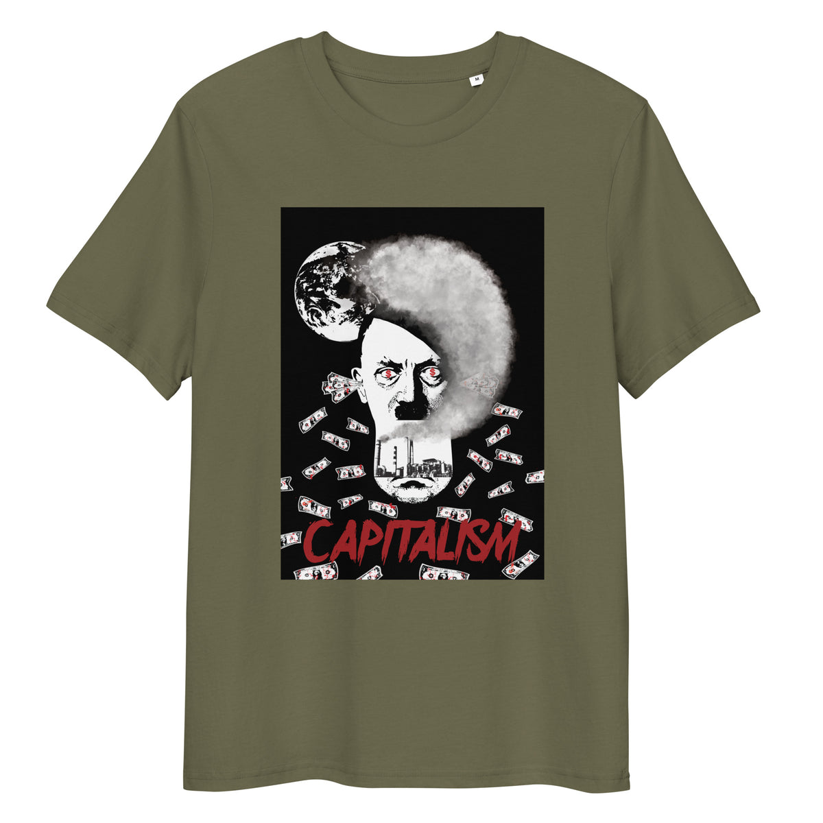 Unisex-T-Shirt, khaki, Rundhalsausschnitt, kurzärmelig, Frontdruck mit Grafik